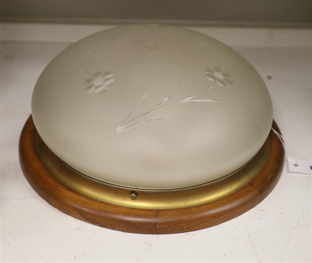 A cut and frosted glass plafonnier, diameter 42cm